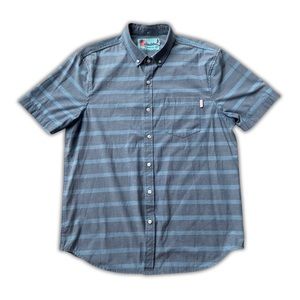 Chubbies Button Up Shirt Men’s Size Large Blue Striped Cotton Blend Beach Summer